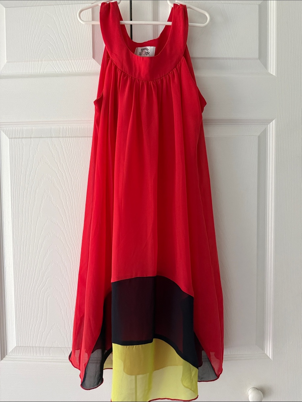 Sweet Storm Coral/Navy/Lime Green Layered Chiffon Mini Dress